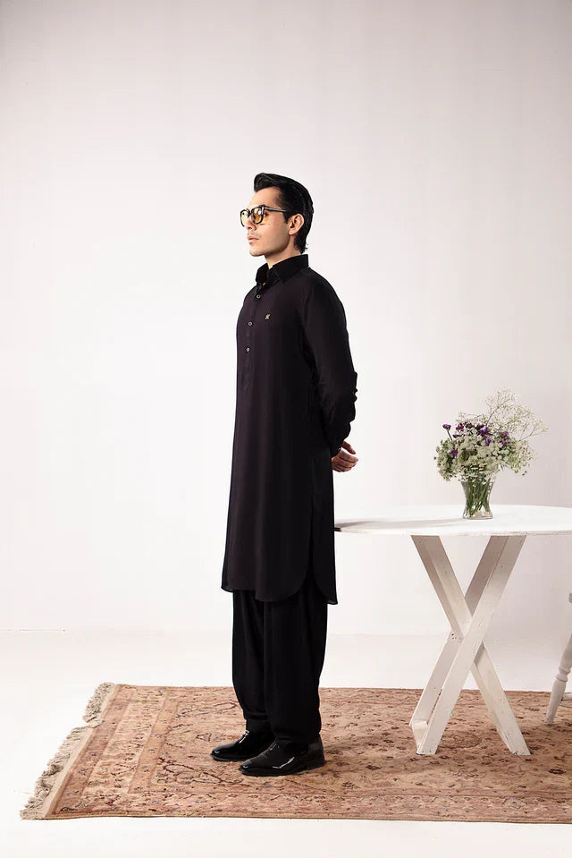 Black Linen Shalwar Kameez