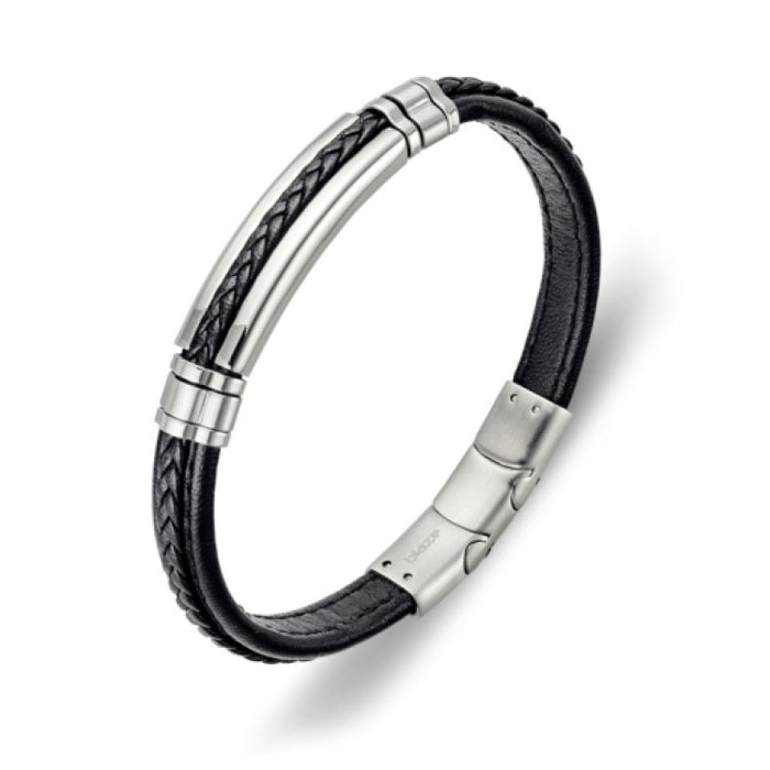 Blaze Black Leather Bracelet with Matte Stainless Steel Clasp (21cm) – Understated Elegance & Durability