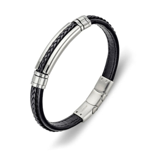 Blaze Black Leather Bracelet with Matte Stainless Steel Clasp (21cm) – Understated Elegance & Durability