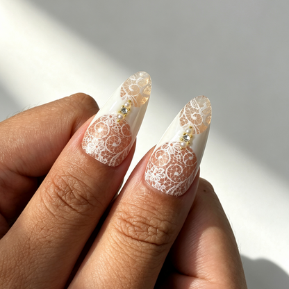 Glossy Blush Lace press‑on nails spring daily wear look