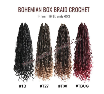 Bohemian Goddess box braid Crochet Hair Extension- 14 inches