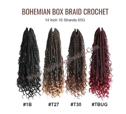 Bohemian Goddess box braid Crochet Hair Extension- 14 inches