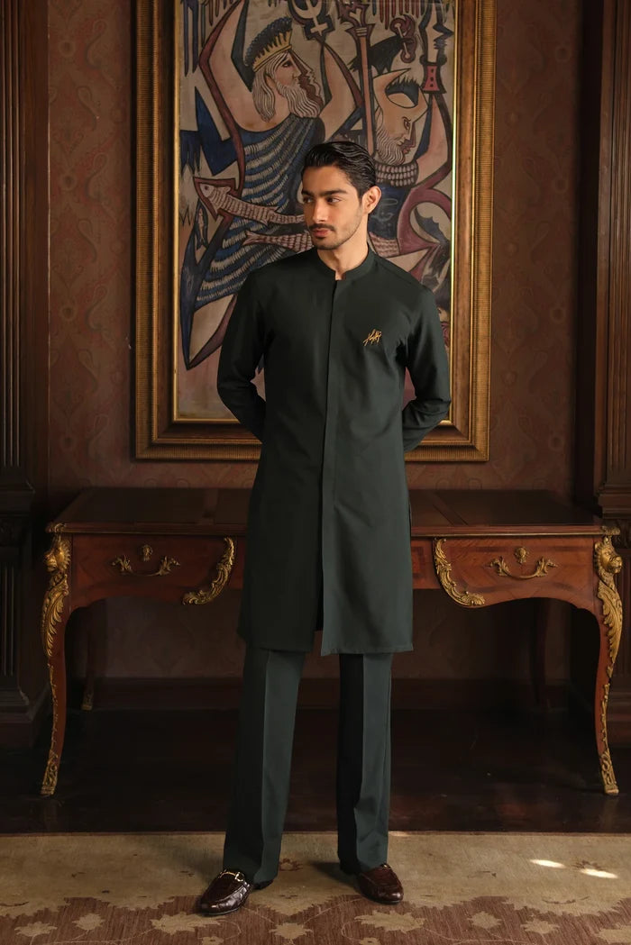BOTTLE GREEN CHAMBRAY WASH N WEAR KURTA PAJAMA