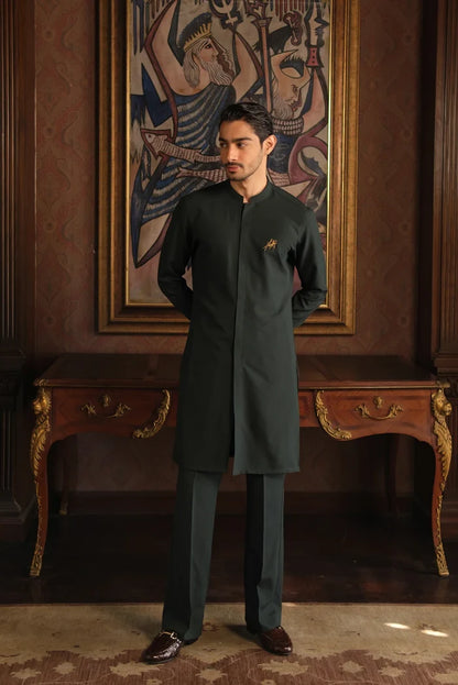 BOTTLE GREEN CHAMBRAY WASH N WEAR KURTA PAJAMA