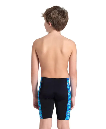 Arena boys' pool tiles swim jammer in blue and multi-color with a fitted design for swimming and water activities.