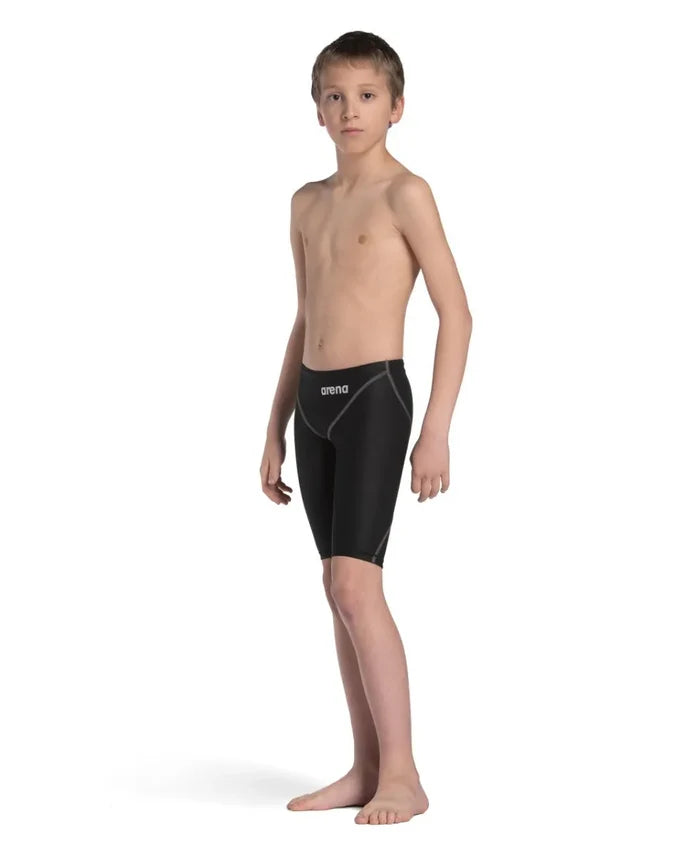 Black Arena Boys Powerskin ST Next Jammer, sleek swim jammer designed for young swimmers, featuring a comfortable fit and durable material.