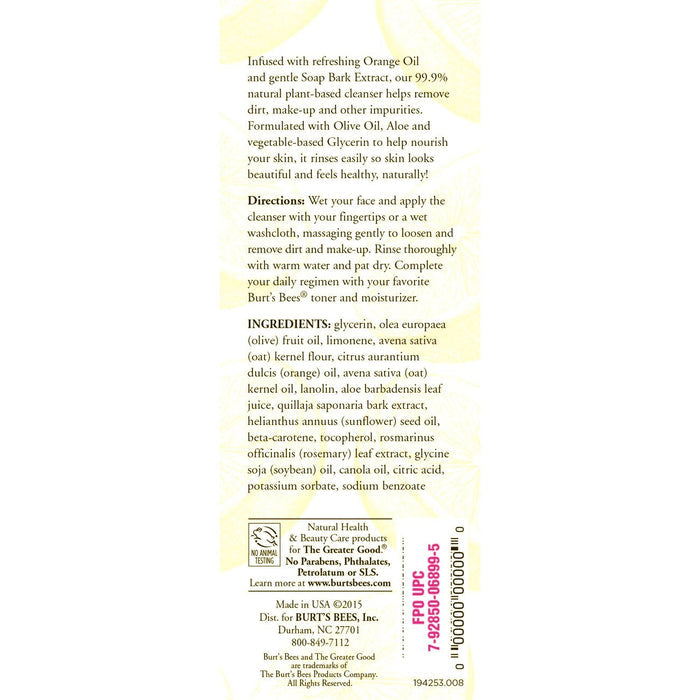 Burt's Bees Orange Essence Facial Cleanser, Sulfate-Free Face Wash, 4.3 Ounces