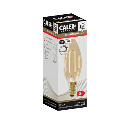 Calex Warm Filament LED Lamp - E14 - B35 - Gold