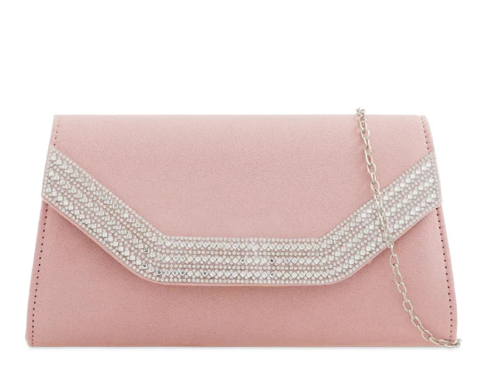Candy Pink Crystal Embellished Clutch Bag
