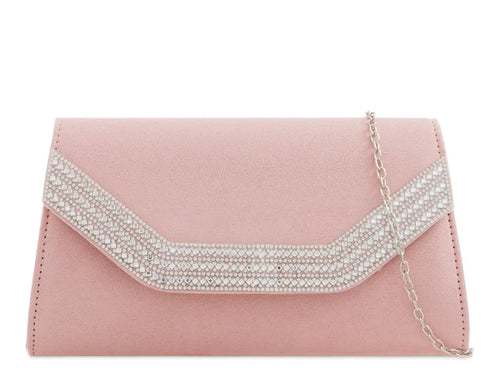 Candy Pink Crystal Embellished Clutch Bag