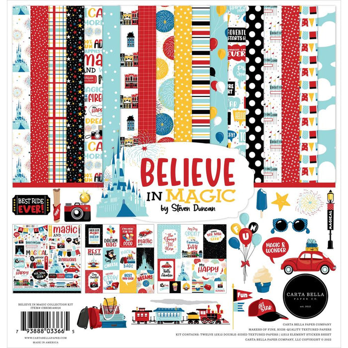 Carta Bella - Collection Kit 12"X12" - Believe In Magic. The perfect addition to your paper crafting projects! With a variety of paper options your creativity will blossom. This package contains 12 double sided 12x12 inch textured papers with a different design on each side and one 12x12 inch sticker sheet. Made in the USA. Available at Embellish Away located in Bowmanville Ontario Canada.