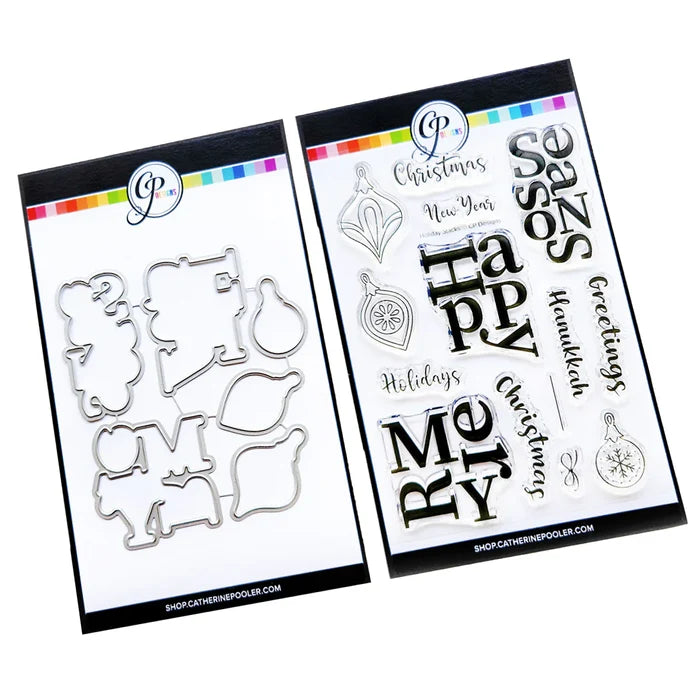 Catherine Pooler - Sentiments Stamp & Die Set - Holiday Stacks. Available at Embellish Away located in Bowmanville Ontario Canada.