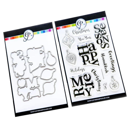 Catherine Pooler - Sentiments Stamp & Die Set - Holiday Stacks. Available at Embellish Away located in Bowmanville Ontario Canada.