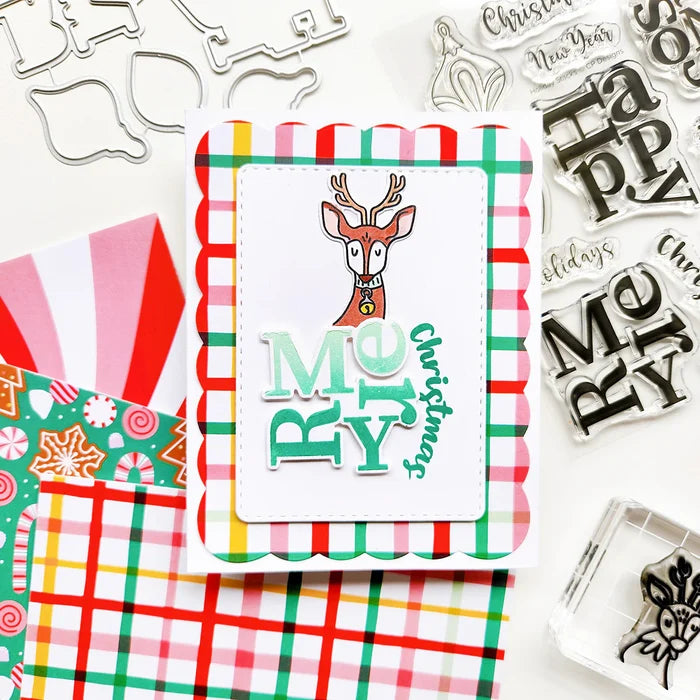 Catherine Pooler - Sentiments Stamp & Die Set - Holiday Stacks. Available at Embellish Away located in Bowmanville Ontario Canada. Example by Erika at Catherine Pooler Designs.