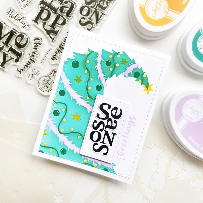 Catherine Pooler - Sentiments Stamp & Die Set - Holiday Stacks. Available at Embellish Away located in Bowmanville Ontario Canada. Example by Kristie at Catherine Pooler Designs.