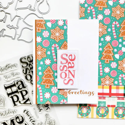Catherine Pooler - Sentiments Stamp & Die Set - Holiday Stacks. Available at Embellish Away located in Bowmanville Ontario Canada. Example by Kristie at Catherine Pooler Designs.