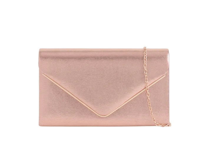Champagne Faux Suede Box Clutch Bag