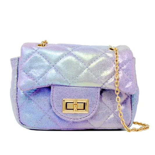 Classic Quilted Shiny Mini Bag-Purple