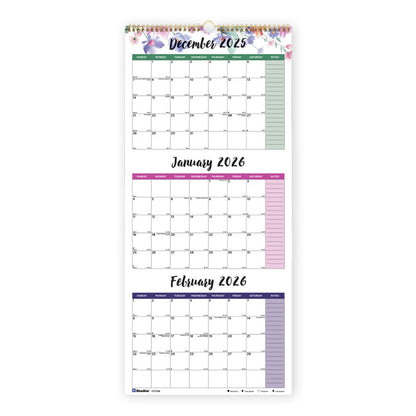Blueline Colorful Three-Month Wall Calendar, 14 Months, Passion, 2026 C171129-26