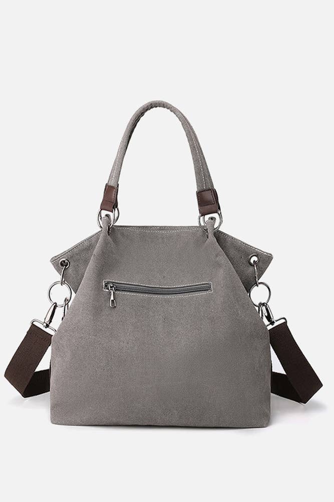 Colour-block Grey Canvas Shoulder Bag