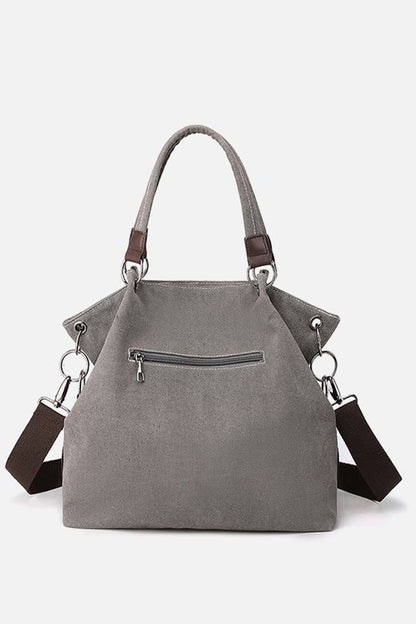 Colour-block Grey Canvas Shoulder Bag