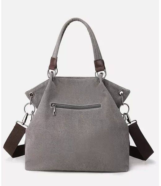 Colour-block Grey Canvas Shoulder Bag