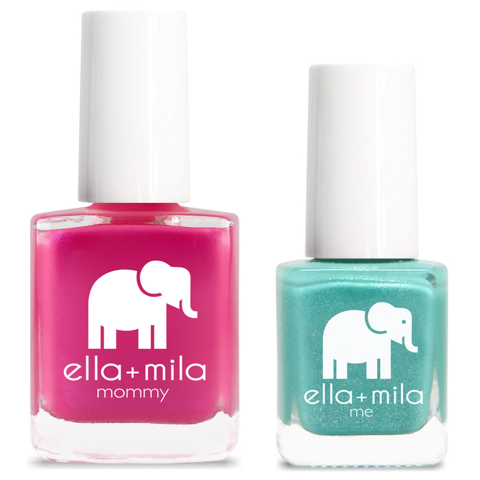 Mommy & Me set: Cosmo Pink and Glitter Me Green nail polish bottles – ella+mila