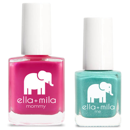 Mommy & Me set: Cosmo Pink and Glitter Me Green nail polish bottles – ella+mila