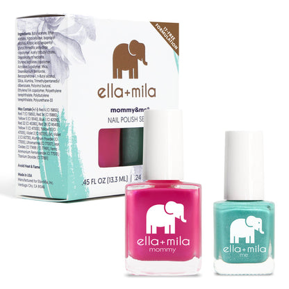 Mommy & Me Cosmo Pink and Glitter Me Green nail polish set with its gift box