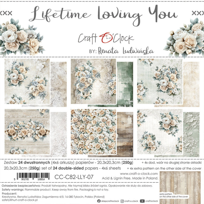Craft O'Clock - 8X8 Paper Pad - Lifetime Loving You. 24 Double-sided sheets. Available at Embellish Away in Bowmanville Ontario Canada.