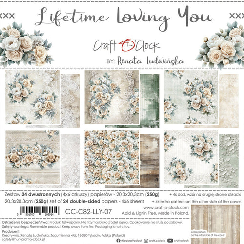 Craft O'Clock - 8X8 Paper Pad - Lifetime Loving You. 24 Double-sided sheets. Available at Embellish Away in Bowmanville Ontario Canada.