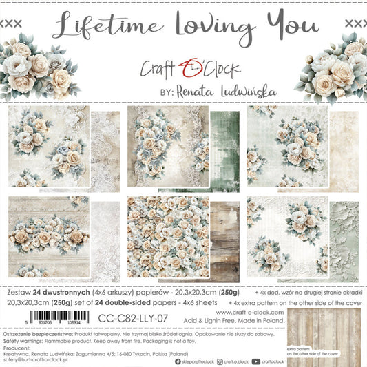 Craft O'Clock - 8X8 Paper Pad - Lifetime Loving You. 24 Double-sided sheets. Available at Embellish Away in Bowmanville Ontario Canada.