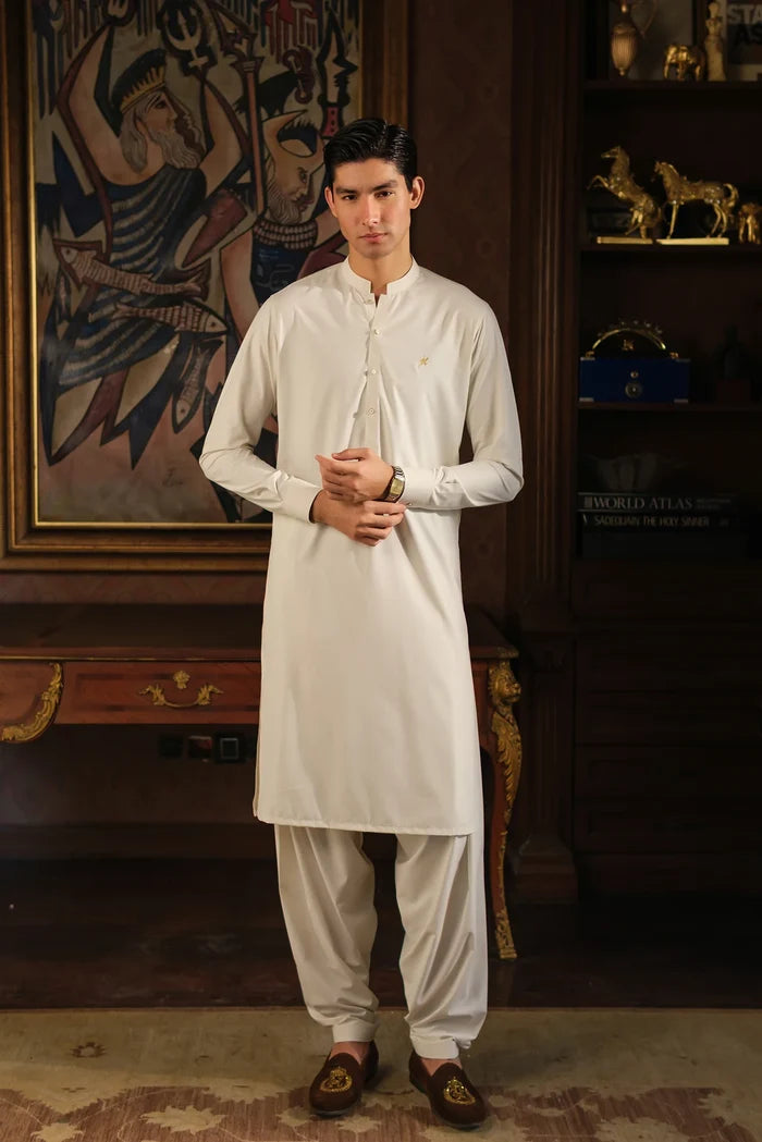 CREAM TOYOBO WASH N WEAR KURTA SHALWAR