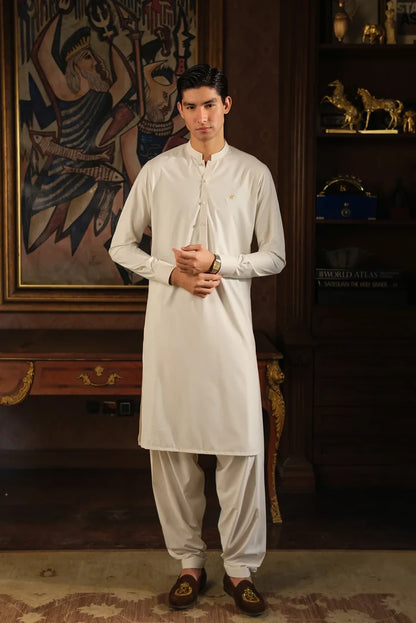 CREAM TOYOBO WASH N WEAR KURTA SHALWAR