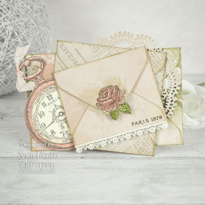 Creative Expressions - Sam Poole  8"x8" in Paper Pad - 160gsm - Shabby Blooms. This 8x8 inch Shabby Blooms paper pad designed by Sam Poole includes 24 single sided pages featuring 12 unique designs. 160gsm, Acid free. Available at Embellish Away located in Bowmanville Ontario Canada. Example by Sam Poole.