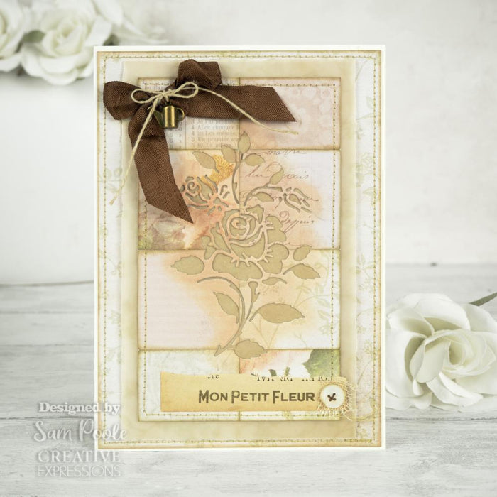 Creative Expressions - Sam Poole  8"x8" in Paper Pad - 160gsm - Shabby Blooms. This 8x8 inch Shabby Blooms paper pad designed by Sam Poole includes 24 single sided pages featuring 12 unique designs. 160gsm, Acid free. Available at Embellish Away located in Bowmanville Ontario Canada. Example by Sam Poole.
