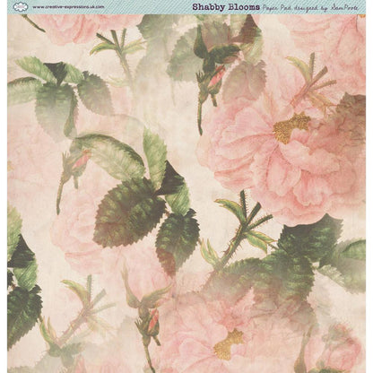 Creative Expressions - Sam Poole  8"x8" in Paper Pad - 160gsm - Shabby Blooms. This 8x8 inch Shabby Blooms paper pad designed by Sam Poole includes 24 single sided pages featuring 12 unique designs. 160gsm, Acid free. Available at Embellish Away located in Bowmanville Ontario Canada.