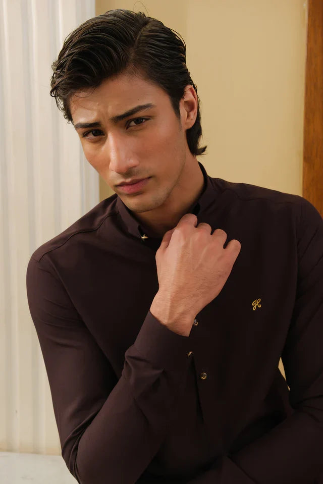 DARK BROWN CHAMBRAY WASH N WEAR KURTA PAJAMA