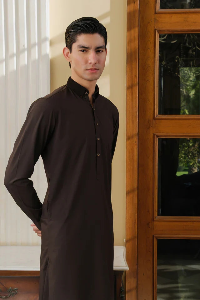 DARK BROWN WASH N WEAR SHALWAR KAMEEZ