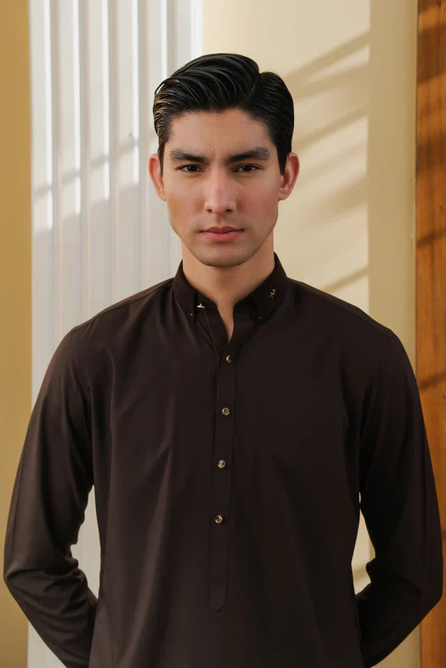 DARK BROWN WASH N WEAR SHALWAR KAMEEZ