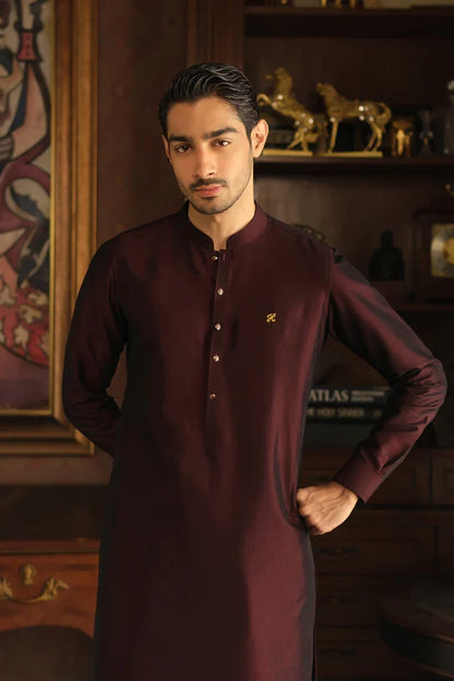 DARK MAROON TWO TONE WASH N WEAR KURTA PAJAMA