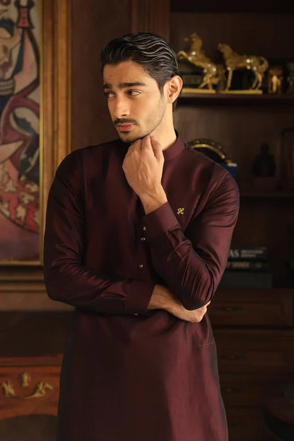 DARK MAROON TWO TONE WASH N WEAR KURTA PAJAMA