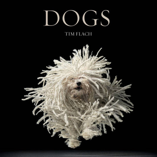 Book cover of 'DOGS' by Tim Flach featuring a dog with a textured coat on a black background.