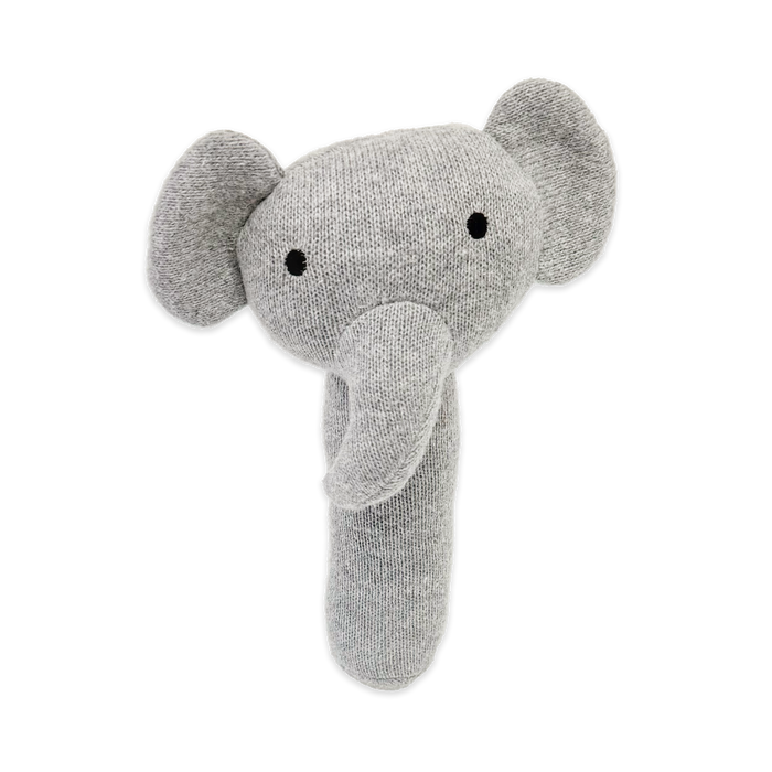Elephant - Organic Stuffed Animal Baby Stick Rattle Toy