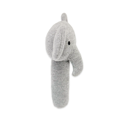 Elephant - Organic Stuffed Animal Baby Stick Rattle Toy