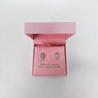 Eternity Half Hoop Silver Crystal Stud Earrings