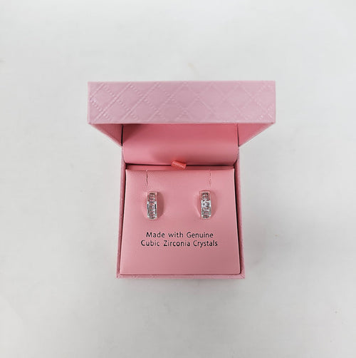 Eternity Half Hoop Silver Crystal Stud Earrings