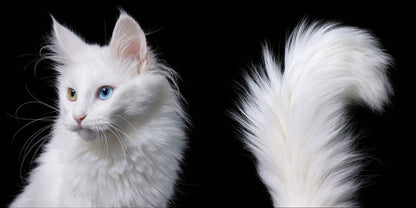 White cat with blue eyes on a black background
