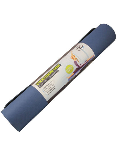 Blue Fitness Mad Evolution Yoga Mat 4mm with green text logo