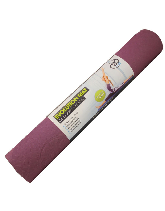 Plum Evolution Yoga Mat with green accents, eco-friendly 4mm fitness design